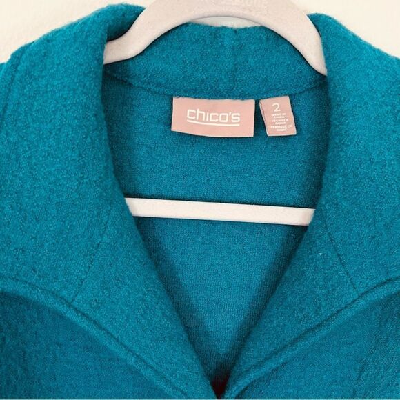 Chico’s Sweater Jacket Blue Wool Size 2 (large 12) Button Front Closure - Picture 2 of 6